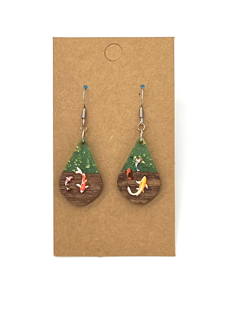 Lucky Koi, Wood &amp; Resin Earrings