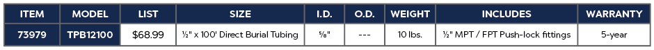 DIRECT BURIAL PVC TUBING - 0.5&quot; X 100'