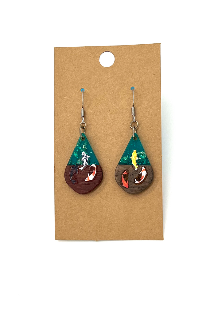 Lucky Koi, Wood &amp; Resin Earrings